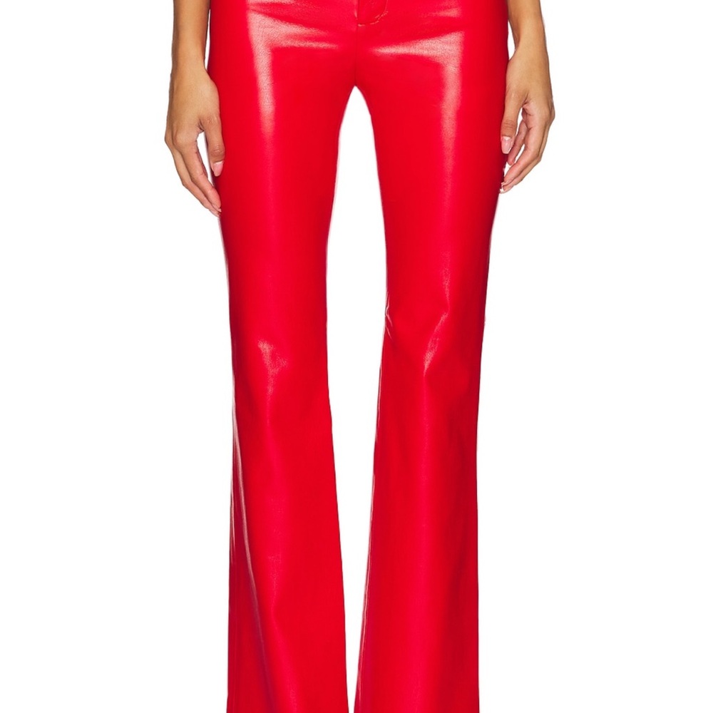 Alice + Olivia Red Faux Leather Flare Pants